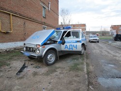 Дебошир разбил полицейскую "Ниву" арматурой