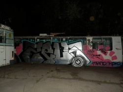 Стоящие в депо троллейбусы разрисовали граффити
