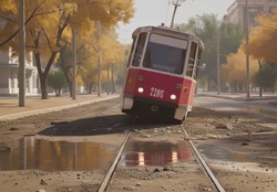 Трамвай сошёл с рельсов